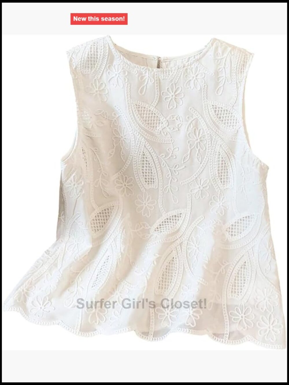 Women's Boho Floral Eyelet Tank Top, Sleeveless Embroidered Scallop Hem Blouse